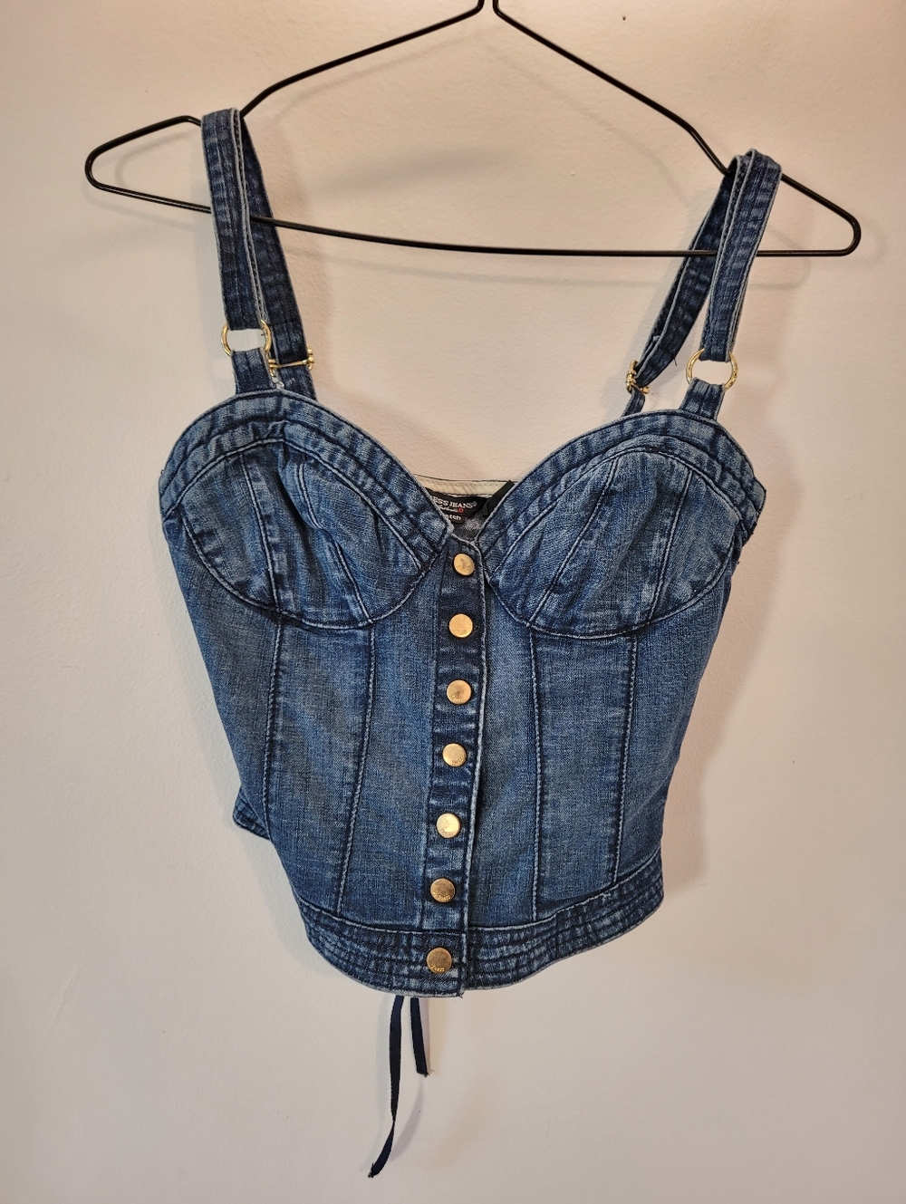 Guess Jeans Y2k Denim Lace Up Snap Button Stretchy Bustier Corset Top - Size Xs